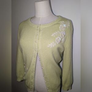 Vintage Angora Blend Beaded Cardigan With Silk Lining And Pearl Buttons